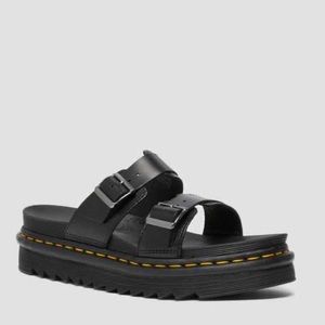 Dr. Martens Unisex Myles Leather Buckle Black Slide Sandals, unisex 9M 10W